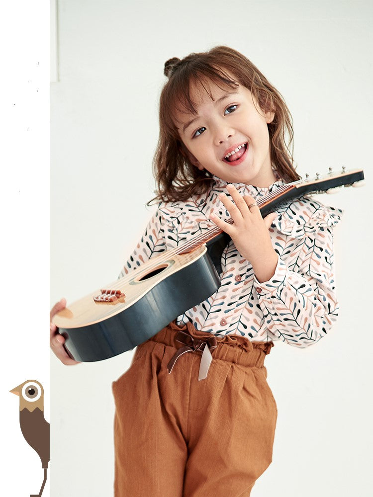 Patterned Long Sleeves Korean-Style Top for Girls