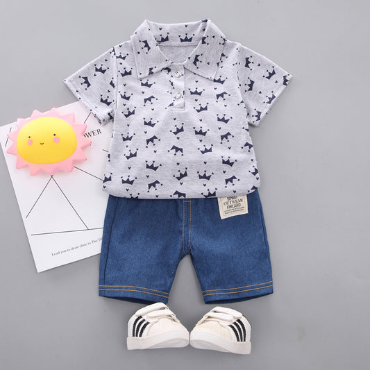 Korean Style Summer Male Crown Short-Sleeved Baby Clothes