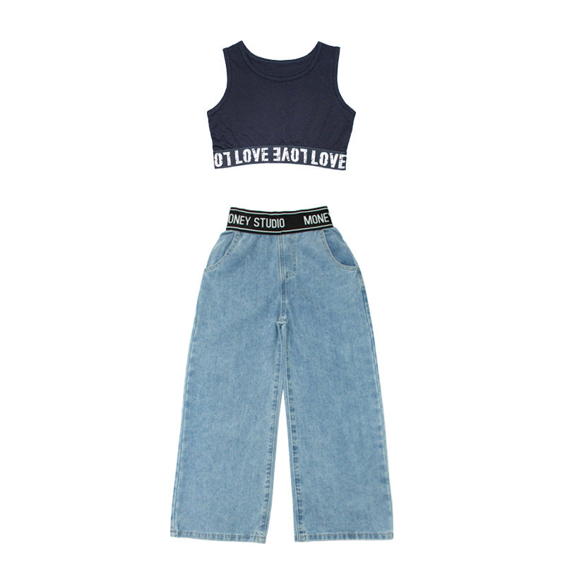 Girls' Summer Thin Jeans Suits For Older Children And Girls