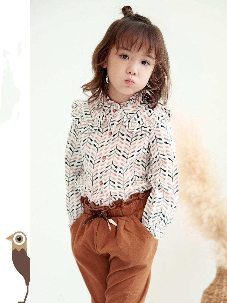 Patterned Long Sleeves Korean-Style Top for Girls