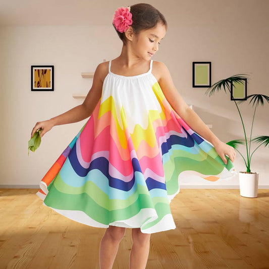 Girls' Suspenders Summer Loose Rainbow Color Sleeveles Dress