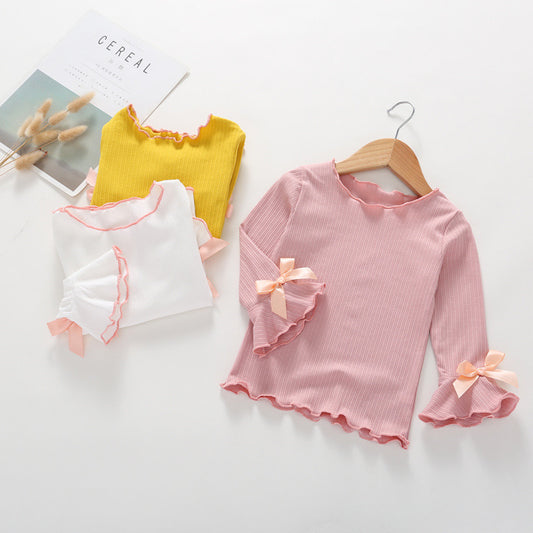 Girl's Long Sleeves Blouse with Ribbon