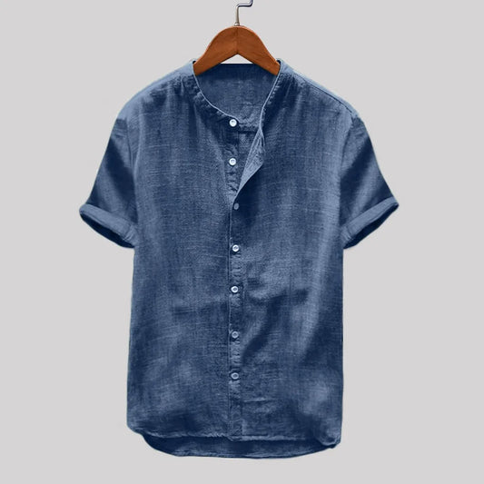 Men Shirt New Summer Shirt Baggy Cotton Linen Solid Short Sleeve V-neck Retro Top Streetwear Camisas Hombre