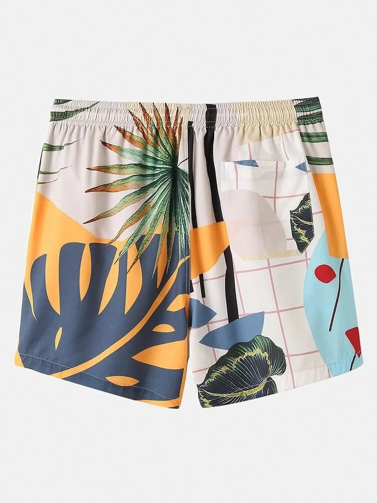 Men's Hawaiian Shirts & Shorts Tropical Turtle Leaf Print Beach Short Sleeve Swim Vacation Outfits Sets Two Pieces Beachwear