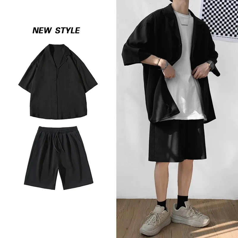 New Summer Men Set Clothes Suit Jacket and Shorts Streetwear Matching Short Sets Fashion Oversize Leisure Suit