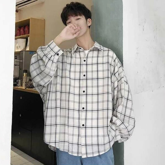 Men Casual Shirts Plaid Single Breasted Long Sleeve Plus Size 3XL Loose Chic Fashion Oversize All-match Thin Outwear