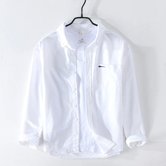 Spring New Pocket Print Shirt Men 100% Cotton Causal Long Sleeve Classic Button Up Shirts Man Clothing