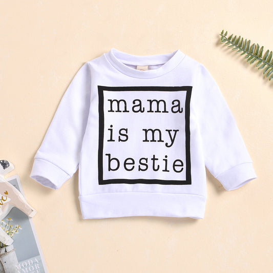 Black And White Mama Letter Print Baby Pullover Sweater For Children