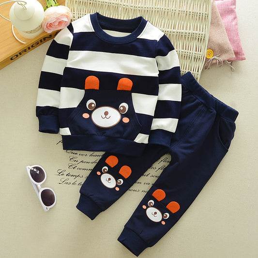 Baby Cartoon Bear Striped Sweater Suit Children