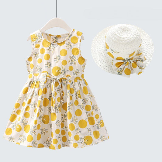 Casual Summer Dress for Little Girls with Hat