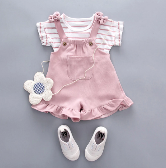 Pink Overall with Stripe Shirt for Babies
