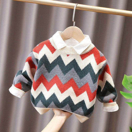 Kids' Corrugated Sweater - Autumn/Winter Collection, Boys and Girls, Plus Velvet, Warm and Trendy